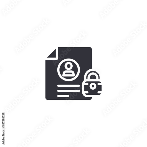 A document with user information and a shield, highlighting secure identity management and protected personal data processing.