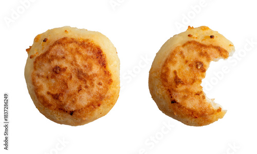 Fresh Baked Round Full Cookie and With Bite Mark isolated on a white background