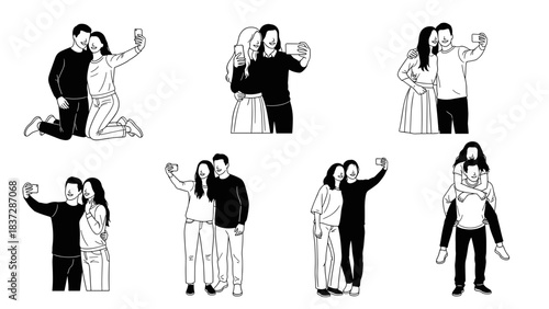 Collection of couple taking selfie illustration