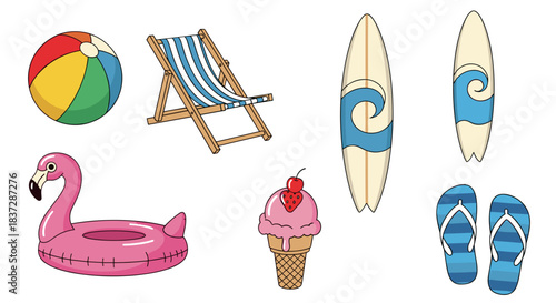 Collection of summer beach vacation object set