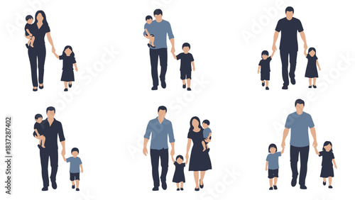 Collection of diverse family unit illustrations