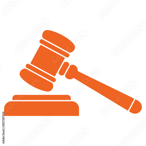 An orange gavel and block symbolize justice and legal proceedings.