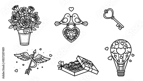 Black and white valentine love symbol collection