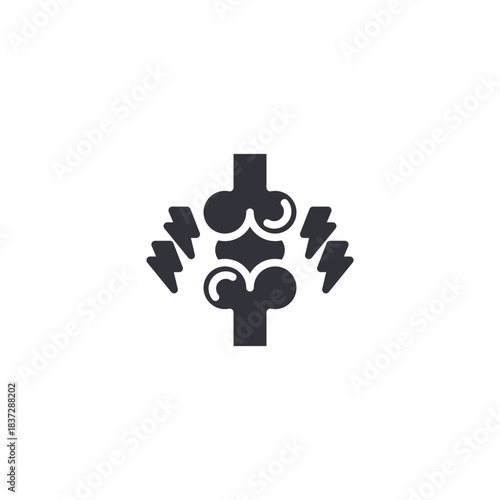 Knee joint pain icon illustrating orthopedic physiotherapy, joint inflammation treatment, mobility recovery, and pain management.