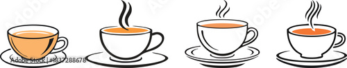 Tea cup monoline icon with saucer showcasing elegant smooth curves ideal for calm beverage themed illustration projects