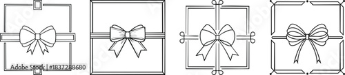 Symmetrical square border featuring centered ribbon bow design using modern bold lines for minimal decorative layouts