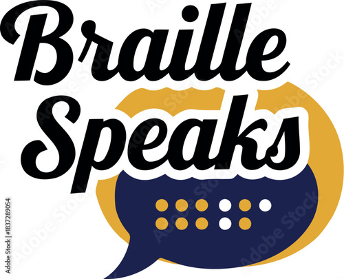 Braille speaks" logo with a speech bubble graphic, featuring raised dots representing accessible communication for visually impaired individuals, emphasizing inclusivity and language access.