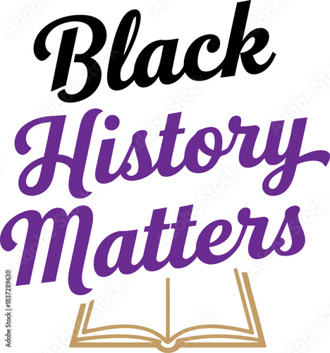 Black history matters slogan with an open book, symbolizing education, knowledge, and recognition of african american heritage and cultural importance for awareness and celebration