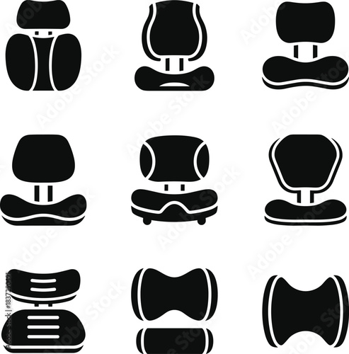 Various Child Car Seat Icons in Black and White booster seat