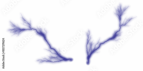 Lightning Effect Overlay, Isolated Electric Thunderstorm Bolt Strikes on Dark day Sky Background. Dynamic electric blue lightning strikes across a dark night sky, 