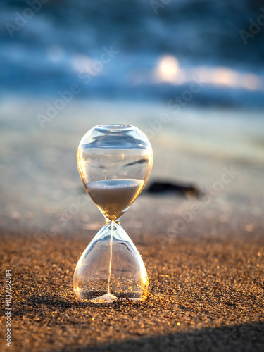 Hourglass on the sand of Tavernes de Valldigna beach (Valencia-Spain)