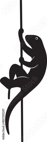 Black silhouette of a lizard climbing a vertical pole