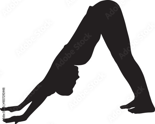 Silhouette of Woman Doing Downward Facing Dog Yoga Pose (Adho Mukha Svanasana)