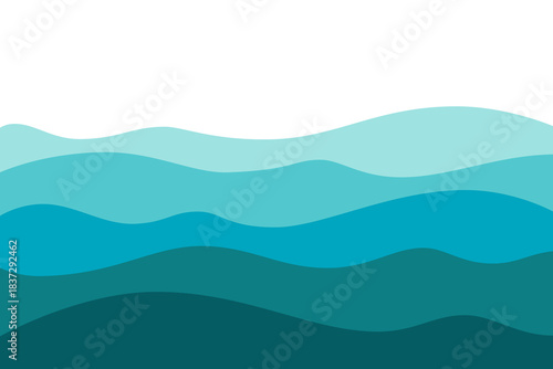 Abstract undulating ocean waves, seascape with a place for text, flat design, vector illustration. A background element for a poster, banner, decoration, or cover. Multi-layered water effect
