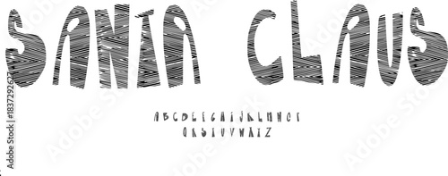 Santa Claus Striped Display Font – Hand-Drawn Sketch Alphabet Typeface with Textured Line Art Style for Holiday Posters, Kids Branding & Festive Design