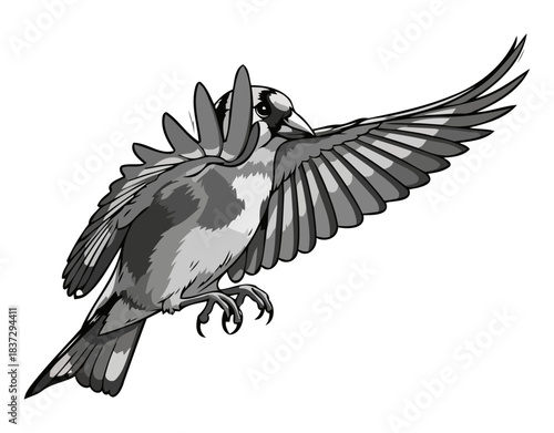 vortex dynamic flights essence, a grayscale symphony of avian movement, isolated on transparent background