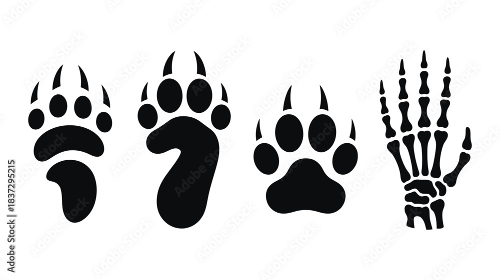 Fototapeta premium Animal Tracks and Paw Print Silhouette, Bold Wildlife Footprints Illustration for Nature Themed Design Work, Forest Adventure Concept, Outdoor Ecology, Conservation Graphic Element.