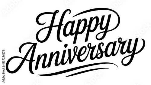 Handwritten script text that says 'Happy Anniversary' in elegant calligraphy.