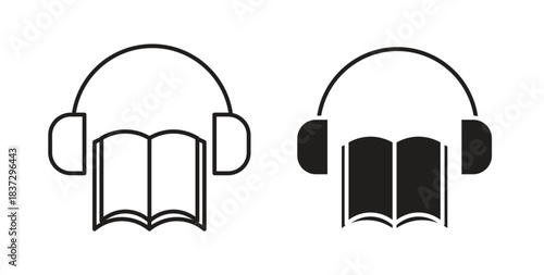 Audiobook icons in filled, thin line, outline and strokes