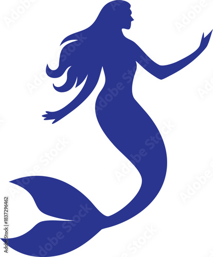 Minimal mermaid vector icon featuring a clean silhouette, ideal for logos, fairytale graphics, and ocean-inspired artwork.