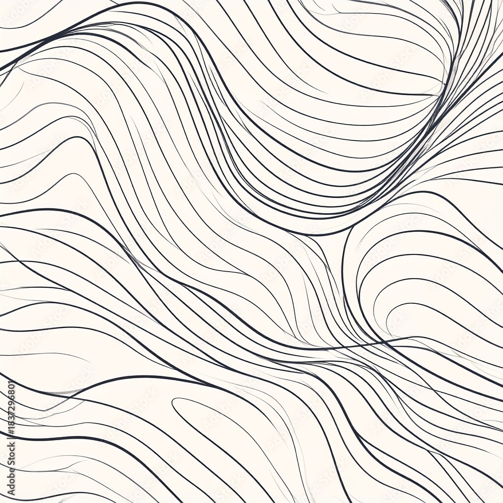 Fototapeta premium Elegant abstract minimalist line art pattern in monochrome tones, clean geometric rhythm, continuous flowing lines, modern vector style, ideal for branding, packaging, and contemporary decor