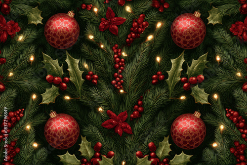 xmas decoration in red color, branches and balls, winter, peacefully, celebrate, christmas, christian, x-mas, noel, nativity, holiday, illustrated