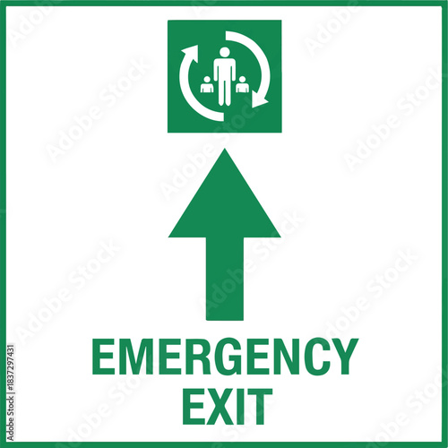 emergency exit direction sign set, safety assembly point symbol, escape help evacuation, straight pointer arrow on white background