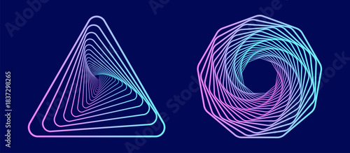 Multicolored spiral. Curved path of dots and lines. Vector.