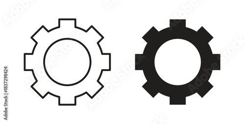 Cogwheel icons in filled, thin line, outline and strokes