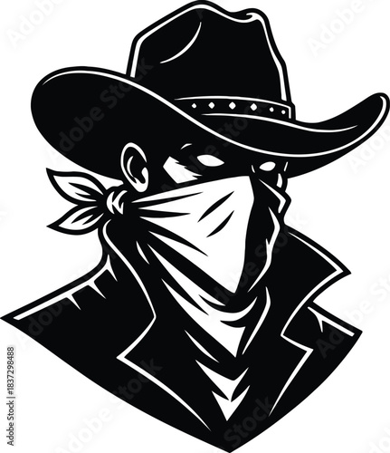 Outlaw Cowboy Masked Bandit Vector Illustration