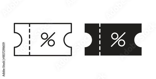 Coupon icons in filled, thin line, outline and strokes