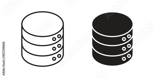 Database icons in filled, thin line, outline and strokes