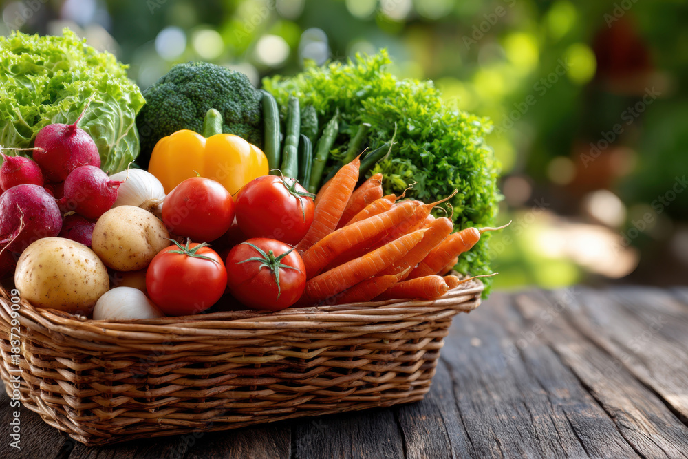 Fototapeta premium Fresh Garden Vegetables in a Wicker Basket