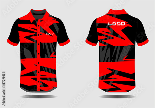 Stylish Red and Black Graphic Shirt Design for Sportswear and Casual Wear