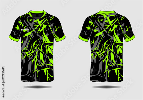 Dynamic Black and Green Sports Jersey Design with Abstract Patterns and Style