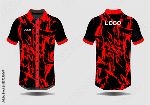 Stylish Black and Red Graphic Polo Shirt Design for Casual Wear