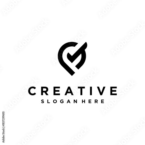 Abstract Checkmark Location Pin Logo