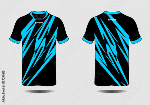 Black Sports Jersey with Blue Lightning Design for Athletic Activities and Teams