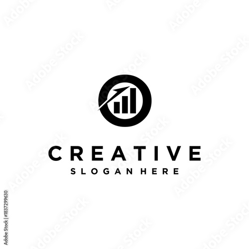 Modern abstract business growth and financial progress logo design featuring an upward arrow within a bar chart, ideal for finance, analytics, and corporate branding