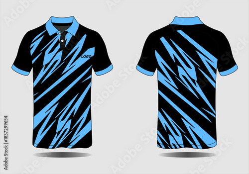 Black and Blue Striped Polo Shirt Front and Back View for Casual Wear Design