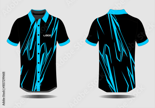 Stylish Black and Blue Polo Shirt Design with Unique Pattern for Branding