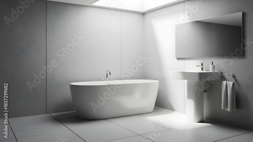 Stunning modern bathroom retreat featuring elegant freestanding tub and bright natural light design