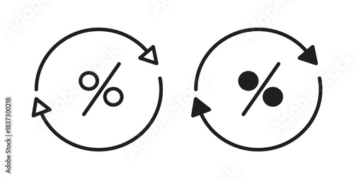 Exchange rate icons in filled, thin line, outline and strokes