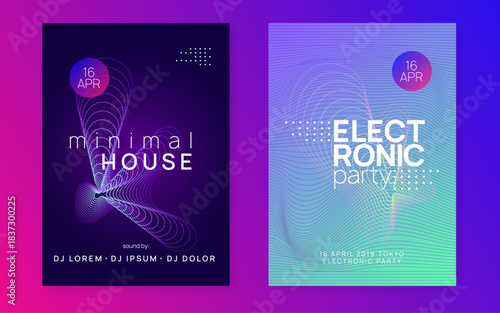 Fest Event. Green Dance Design. Dj Electro Element. Pink Discotheque Set. Electronic Beat Invitation. Concert Invite. Night Club Poster. Violet Fest Event