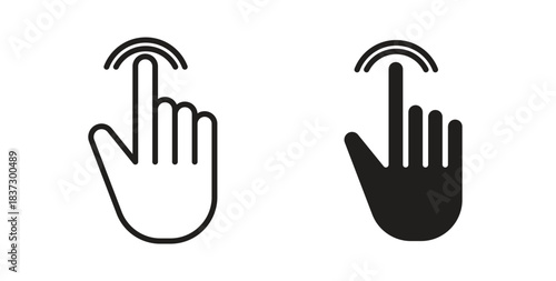 finger tap icons in filled, thin line, outline and strokes