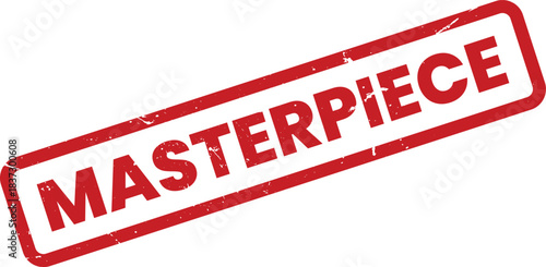 Masterpiece Grunge Stamp: Red Rubber Stamp Effect on White Background. Perfect for Design Elements, Marketing Materials, and Creative Projects.