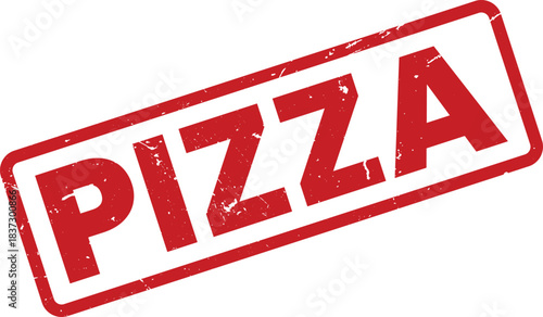 Red Pizza Stamp Vector Illustration for Food Industry, Restaurant Promotion, and Takeout Services. Grunge Effect for Authentic Look and Feel.