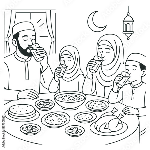 Muslim Family Sharing an Iftar Meal