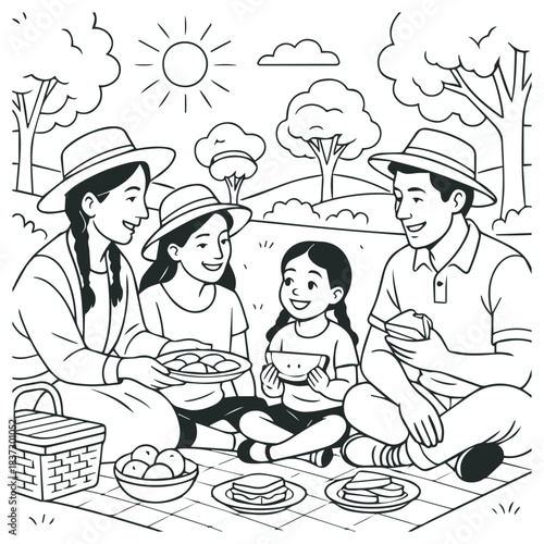 Happy Family Enjoying a Picnic Outdoors