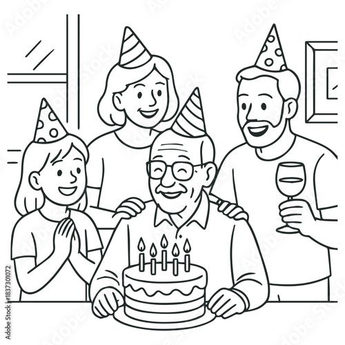 Joyful Family Celebrating Grandfather's Birthday